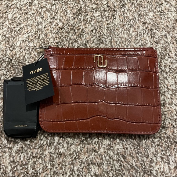 Maje Zip-up embossed leather pouch Cognac - Picture 10 of 10